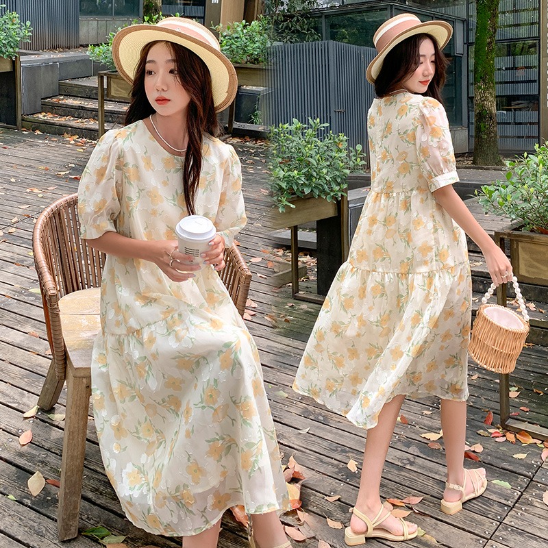 Pregnant woman Skirt Summer Fashion style 2022 New summer dress Crushed Flowers Skirt Mid Korean version of pregnant women's foreign dress