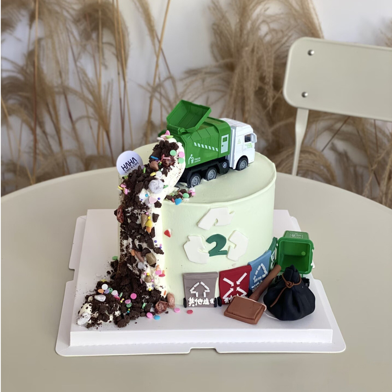 Creative Garbage Truck Cake Decoration, Eco-Friendly Trash Can, Sanitation Cleaning, Garbage Classification, Boy's Birthday Dessert Decoration Creative Garbage Truck Cake Decoration, Eco-Friendly Trash Can, Sanitation Cleaning, Garbage Classification, Boy's Birthday Dessert Decoration