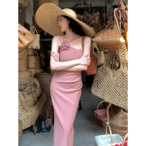 SYT homemade extremely minimalist flower harnesses one-piece dress women 2024 spring new design senses slim Ken bean dress