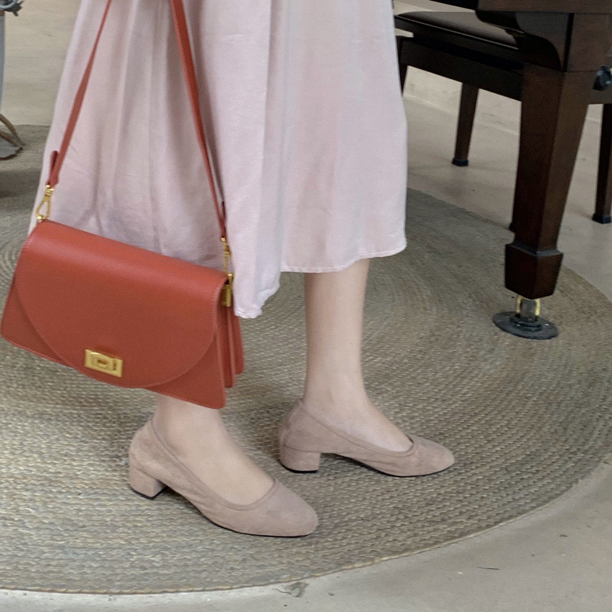 SYT Gentle Temperament Suede Low Heel Shoes Girls Spring 2022 New Bag Shoes Brief Shallow Mouth Pure Color Shoes