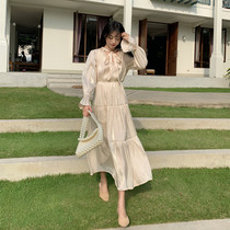 SYT French satin dress 2021 spring new fairy skirt retro high cold royal sister style mid-length skirt