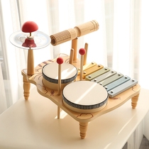 Childrens wooden Olve music percussion instrument Knocks beat drums and gongs the babys hand clapping the drum Puzzle Toy Rack Drum