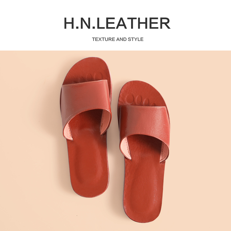 [First Layer Buffalo Leather] High-End Summer Slippers for Couples, Home Use, Indoor Floor, Full Genuine Leather Slippers for Men and Women