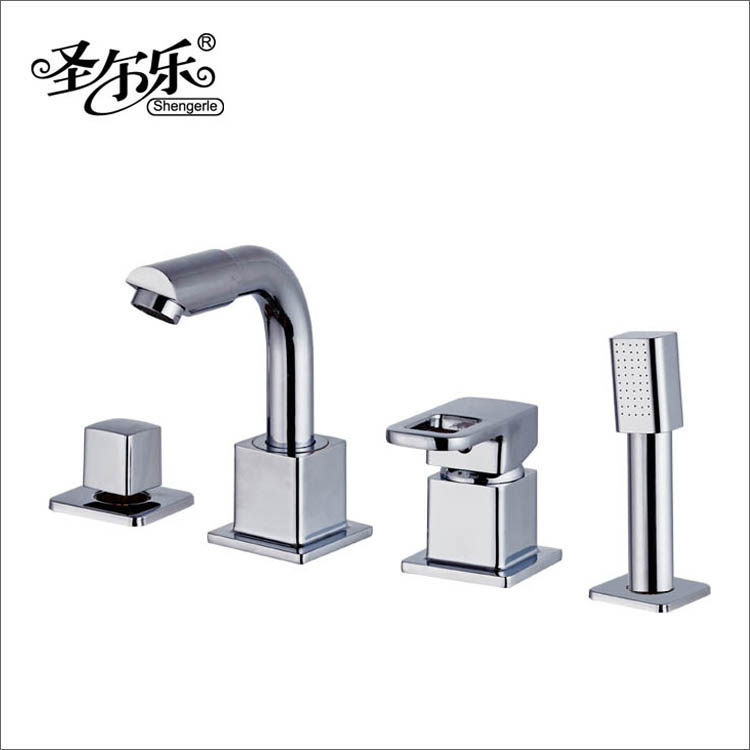 Brass four-hole desktop two-piece bathtub shower faucet shower set washbasin basin double-use porous faucet