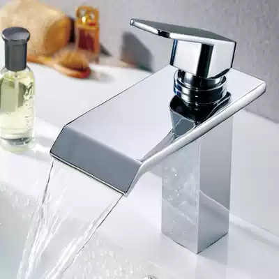 All copper splash-proof and anti-blocking table top Basin single-hole hot and cold basin faucet square waterfall washbasin faucet