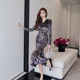 High-end velvet dress female 2022 new v-neck temperament waist slim slim black leopard fishtail skirt