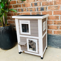 Cat House Outdoor Solid Wood Double Layer Luxury Cat Villa Indoor Cat Room Pets Nest Outdoor Rain-Proof Warm Stray Cat House