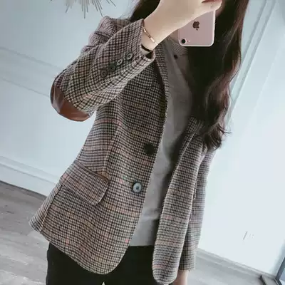 ins plaid blazer women's design sense niche 2021 Spring and Autumn new leisure woolen suit jacket