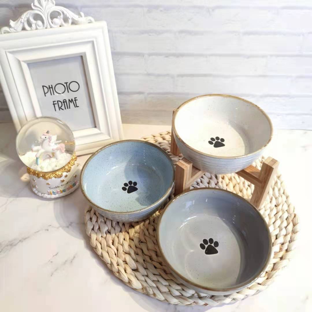Day Style Ceramic Pet Bowl High Foot Neck Protection Kitty Dog Bowl Water Grain Basin Wide Mouth Deep Down Large Capacity Cat Bowl Dog