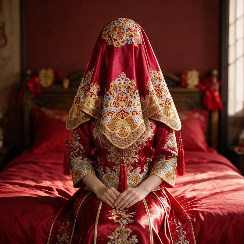 Luxurious Rope-Embroidered Red Veil for Bride, Wedding Red Head Cover with Tassels, Traditional Chinese Style Veil for Ceremony, Festive Modesty Veil Luxurious Rope-Embroidered Red Veil for Bride, Wedding Red Head Cover with Tassels, Traditional Chinese Style Veil for Ceremony, Festive Modesty Veil