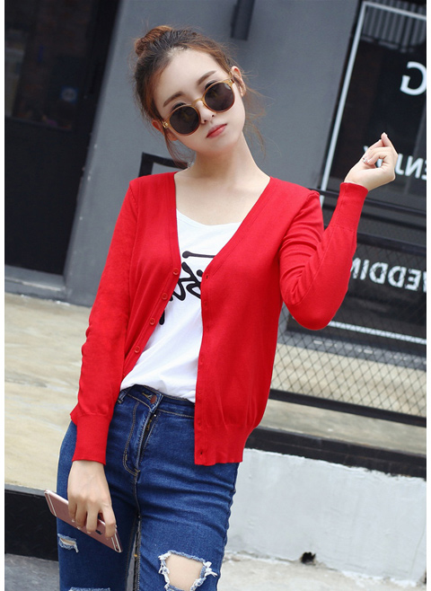 Nam Cực 2018 Thu Đông Hàng dệt kim mới Áo len nữ ngắn Slim Áo khoác ngoài mỏng Áo khoác dài tay áo cardigan nữ