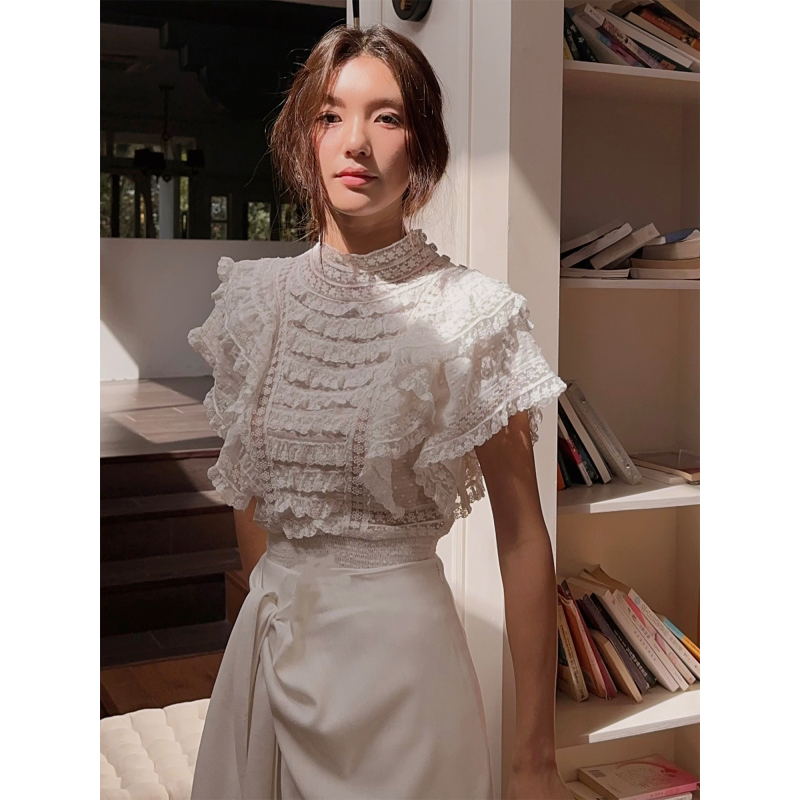 [in Stock] Lowey Downton Abbey the Edwardian Lace Trim French Retro Blouse Shirt
