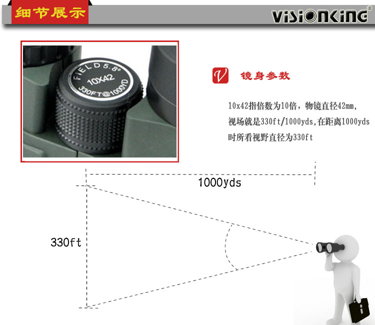 Vision King 10x42H Ống nhòm đơn HD Công suất cao Không thấm nước Ánh sáng ban đêm Tầm nhìn ngoài trời - Kính viễn vọng / Kính / Kính ngoài trời ống nhòm gắn điện thoại