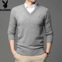 Flowers Playboy Winter Mens Goat Sweatshirt V Collar Sweater Middle-aged Thickened Cashmere Stitch Cardiff Dad Dress Undershirt