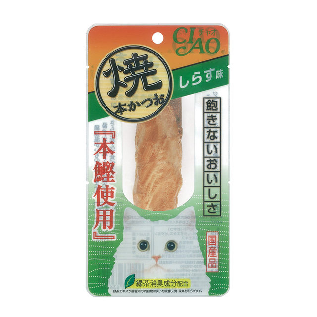 Madian Lao Zhao 6 ຕ່ອນສົ່ງຟຣີຍີ່ປຸ່ນ Inaba Miaohao pure bonito cat snacks, ມີທັງຫມົດ 4 ລົດຊາດຂອງຊີ້ນ jerky ທີ່ມີທາດບໍາລຸງ.