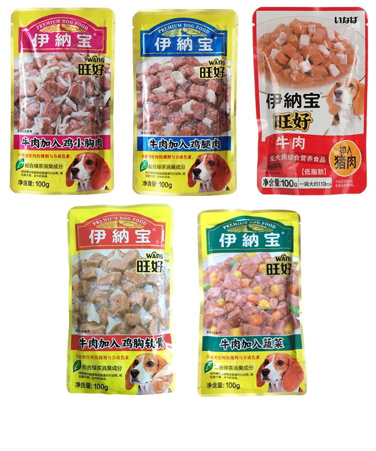 Chó ăn vặt Thực phẩm ướt Inabao Wang Chó tốt Thực phẩm ướt Túi thịt Thịt Túi thịt bò Dòng 5 Hương vị 100g - Đồ ăn vặt cho chó thức ăn cho chó