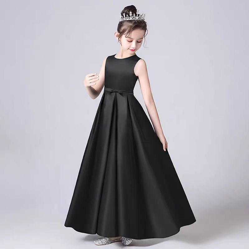 2026 Children's Day Choir Piano Performance Clothing Long Satin Children's Dress Red Princess Catwalk Princess Dress