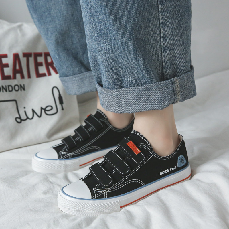 ins breathable 100 lap magic appliqued canvas shoes boys low help students lovers shoes Korean version trendboard shoes casual flat bottom