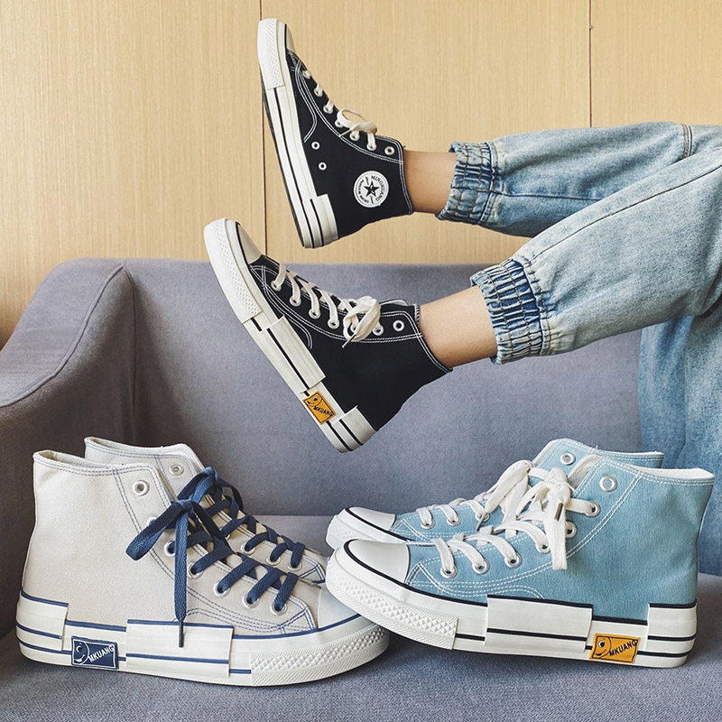 Functional wind canvas shoes men's high tube 2021 spring Korean version of the trend of all-match students high-waisted shoes couple flat bottom