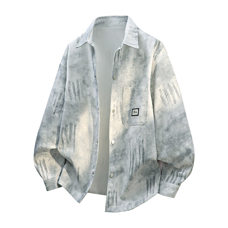 Tie-Dye Denim Jacket for Men, Spring and Autumn 2026 New Style, Shirt-Style Jacket for Men, Loose Casual Handsome Top with Lapel