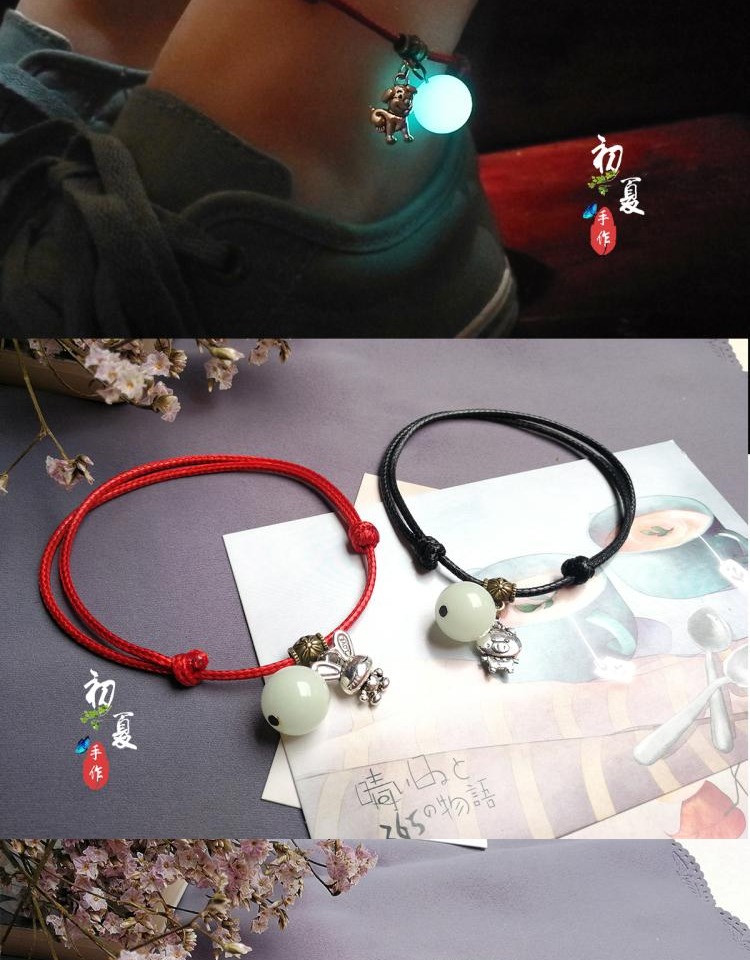 Harajuku 12 Zodiac tóc ánh sáng chuỗi vòng đời cuộc sống dây đỏ 貔貅 khóa hòa bình cặp vợ chồng nhẫn chân nam và nữ - Vòng chân lắc chân nữ inox