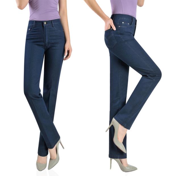 Mùa xuân và mùa thu mặc quần dài của phụ nữ trung niên quần jeans cạp cao cạp thẳng Quần cotton nữ trung niên co giãn là quần mỏng cỡ lớn dày quần jean đen nữ