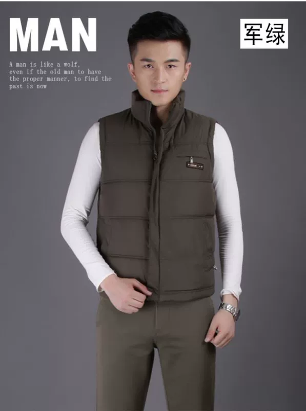 Mùa xuân và mùa thu tải áo vest nam trung niên cộng với phân bón XL bố tải xuống áo vest cotton ấm áp