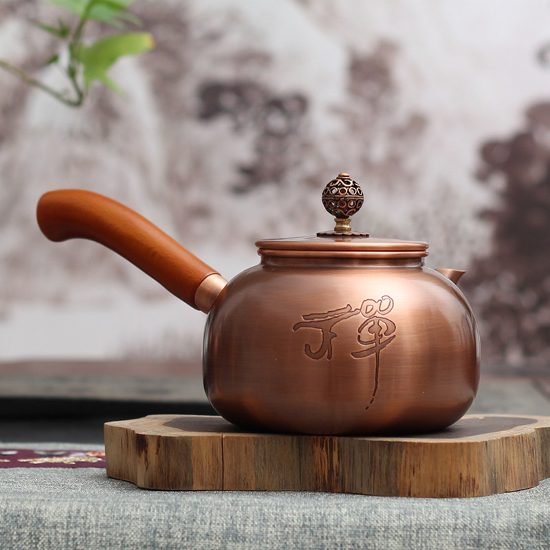 Side handle copper pot Japanese pure copper teapot 0 6L retro copper kettle manual with handle health care copper pot