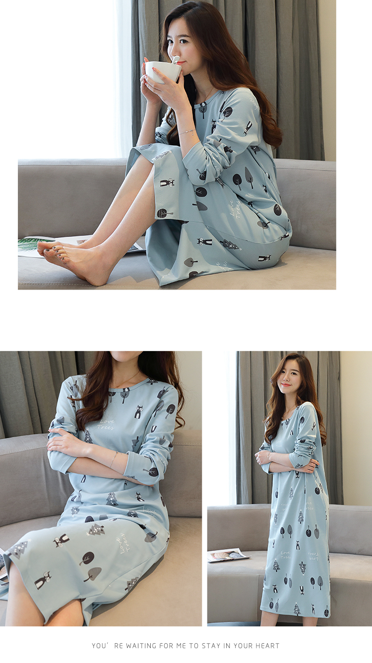 Dài tay bông áo ngủ nữ phần dài của mùa xuân và mùa thu Hàn Quốc phụ nữ mang thai lỏng lẻo sọc đồ ngủ gối XL tracksuit mùa đông giá váy maxi