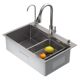 Kitchen Hand-Drawn Sus304 Thickeneded Stainless Steel Sink Large Single-Slot Household Countertop Upper, Middle and Lower Vegetable Washing Basin