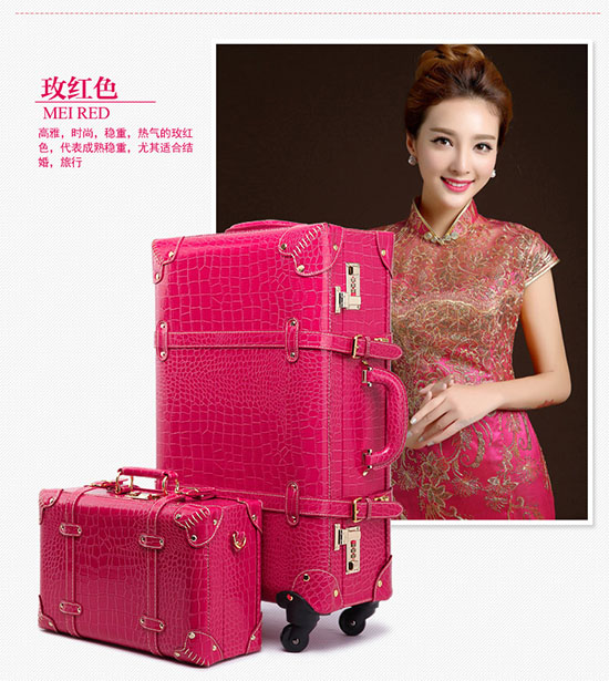 Retro vali góc phải xe đẩy trường hợp nữ du lịch đám cưới của hồi môn cô dâu màu đỏ vali đám cưới hộp mẹ hộp - Va li vali túi vải