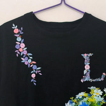 ຕົວອັກສອນນາມສະກຸນ embroidery handmade diy material package ຕົນເອງ embroidered ເສື້ອທີເຊີດແຂນສັ້ນ embroidered ຄູ່ຜົວເມຍຂະຫນາດໃຫຍ່ຂອງປະທານແຫ່ງ lace