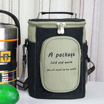 Han Style Insulated Bucket Handbag Round Meal Bucket Bag Waterproof Office Lunch Bag large number thickened aluminium foil insulated bag