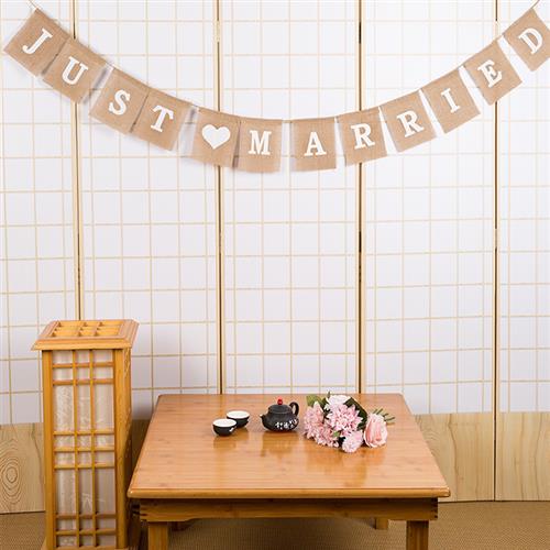 Hot selling retro JUSMARRIED Hemp Cloth Banner Wedding Decoration Laflower Banner with Alphabet Banners-Taobao