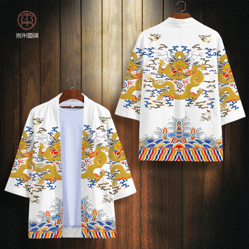 gió của Trung Quốc retro áo vàng nam áo choàng rồng thiết cổ đường gió áo Han váy quần áo hoàng đế và kimono quần áo hiệu suất