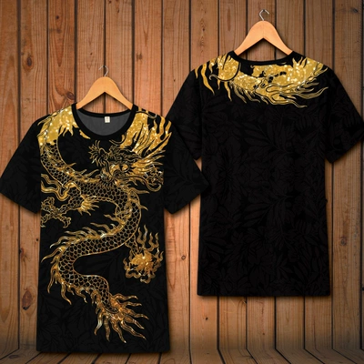 Trung quốc mực phong cách khói Trung Quốc rồng totem in ấn ngắn tay T-Shirt mùa hè kích thước lớn nam rồng nửa tay áo triều của nam giới quần áo áo phông nam tay ngắn cổ trụ Áo phông ngắn