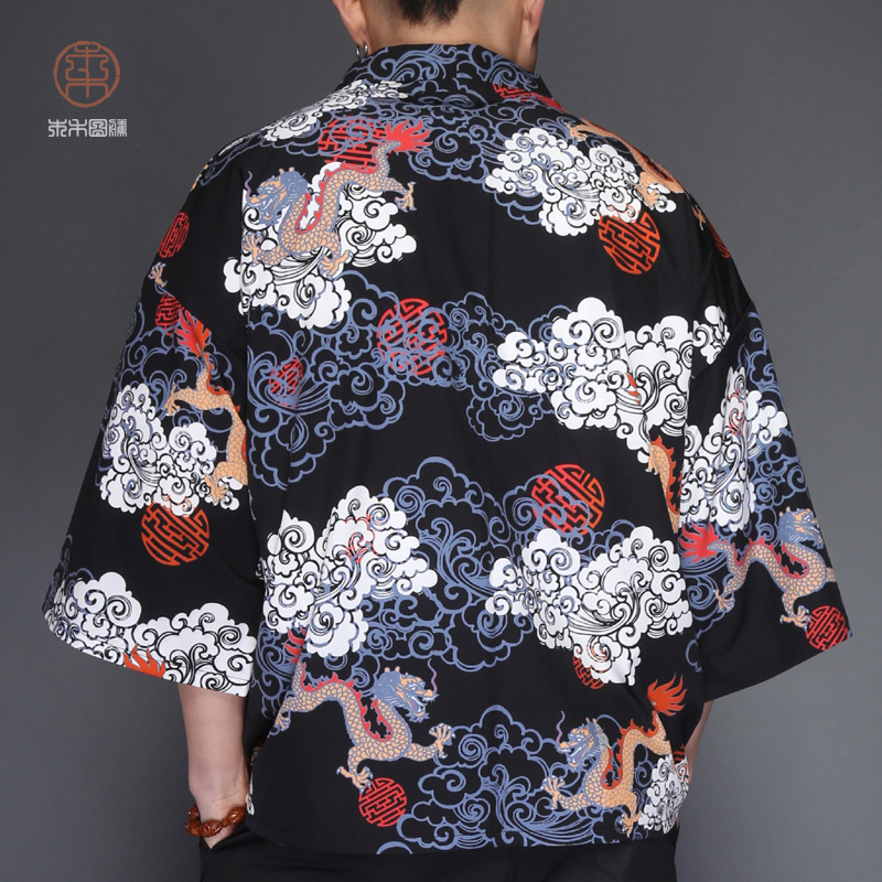 Nhật Bản kimono của nam giới áo gió Trung Quốc rồng T-shirt mũi người đàn ông váy Tang dài tay áo khoác kiểu Nhật áo Daorobe mùa xuân