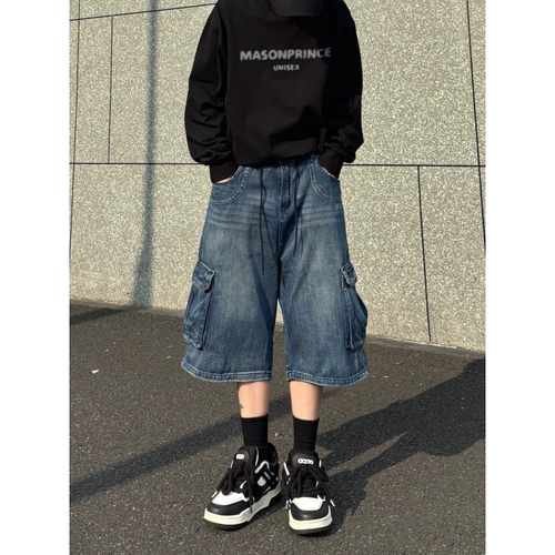 Джинсовые летние штаны подходит для мужчин и женщин, шорты, в американском стиле, свободный крой