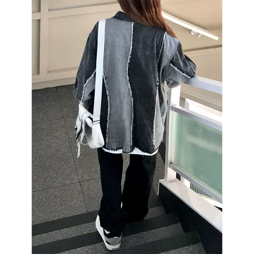 Дизайнерская джинсовая осенняя демисезонная куртка подходит для мужчин и женщин для влюбленных, в американском стиле, тренд сезона, оверсайз