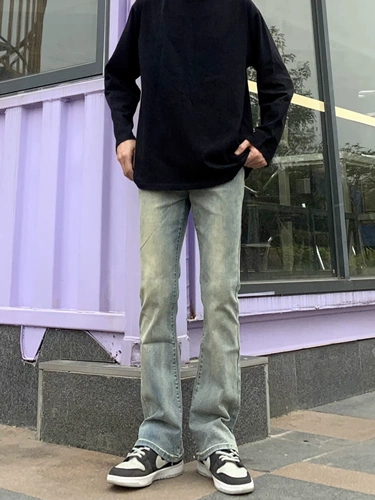 Мегафон, эластичные джинсы, ретро штаны, в американском стиле, свободный прямой крой