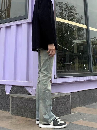 Мегафон, эластичные джинсы, ретро штаны, в американском стиле, свободный прямой крой