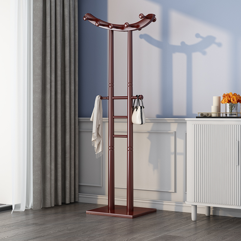 Creative Solid Wood Floor-Standing Coat Rack for Home Bedroom, Trendy Clothes Rack, Modern Chinese-Style Light Luxury Standing Clothes Rack