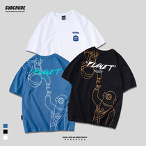 @Subcrude original Italian short-sleeved cotton T-shirt mens summer national tide brand printing loose hip-hop five-point sleeve