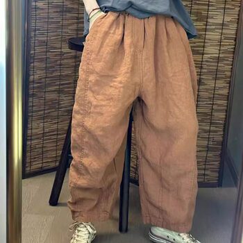 100% linen casual ninth pants ສໍາລັບແມ່ຍິງ
