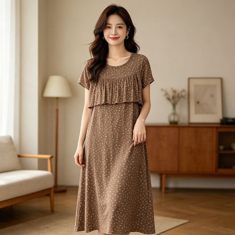 Anti-Bump Nightgown for Women, Summer Modal Short-Sleeved Home Dress, Plus Size, Loose Fit, 100kg for Plus-Size Girls 240 Anti-Bump Nightgown for Women, Summer Modal Short-Sleeved Home Dress, Plus Size, Loose Fit, 100kg for Plus-Size Girls 240