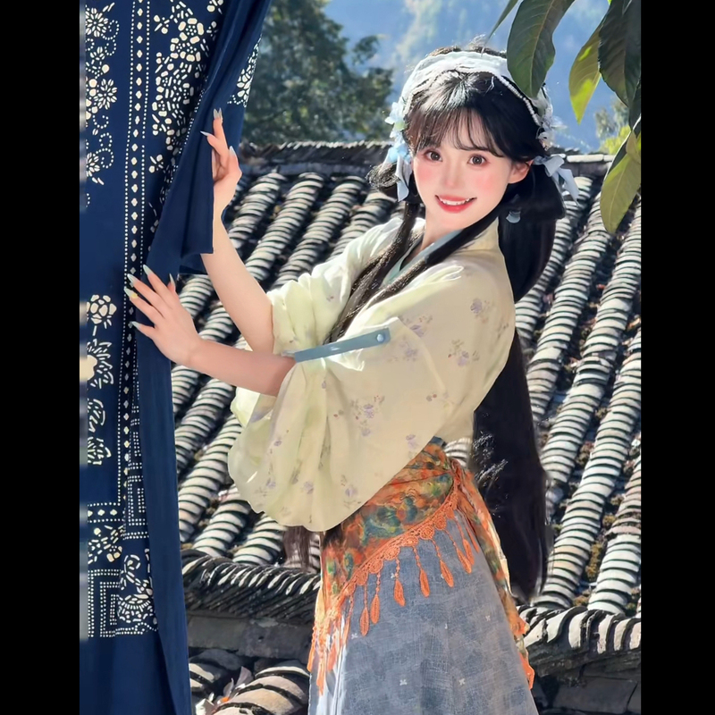 Pastoral Style Tea Girl Adult Hanfu Ancient Costume 2026 Traditional Farming Style Heroine Outfit with Cross-Collar Wuyuan Style