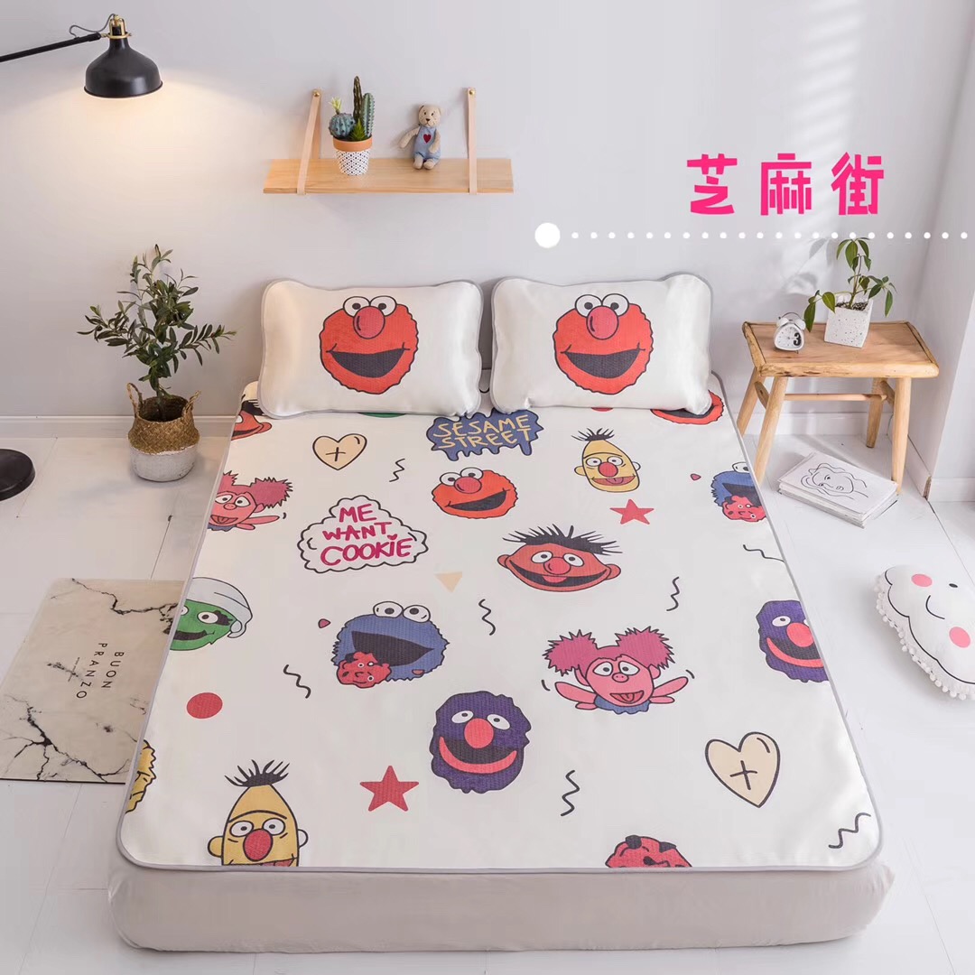Phim hoạt hình lợn băng lụa ba mảnh đặt 1,5 m 1,8m giường cô gái trái tim mat có thể được giặt gấp điều hòa mat - Thảm mùa hè chiếu trúc cho bé