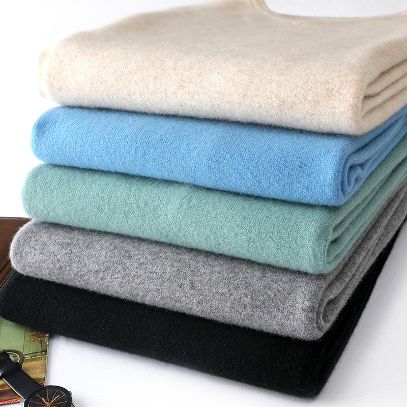 Men's Round-Neck Wool Sweater, Solid Color, Versatile Pure Wool Top, Long-Sleeve Pullover, Loose Fit, Large Size, Winter Cashmere Sweater