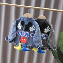 Boys' autumn water-washed cowboy coat Mickey 2022 Children's Spring and Autumn Jacket Handsome Middle School Children's Handsome Korean Version