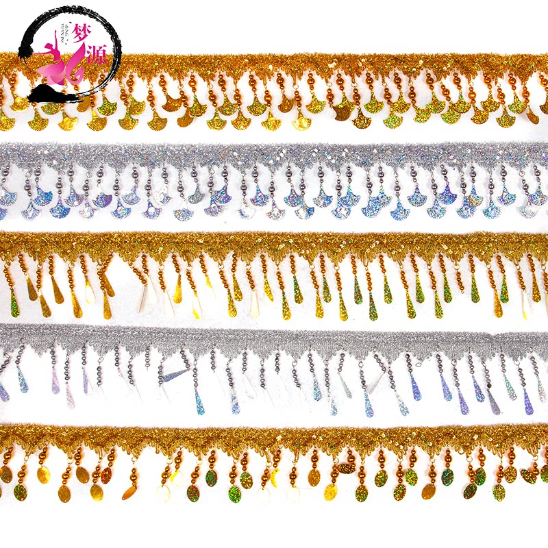 Gold and silver weaving with bright hand-pendant lake Laser fan shaped bright flake dance clothing accessories